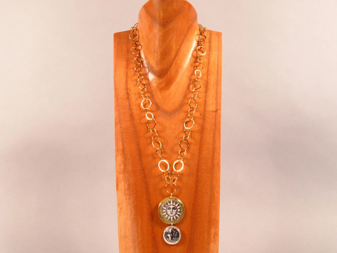 Evocateur. Sun And Moon Double Disc Necklace. "30" Chain.